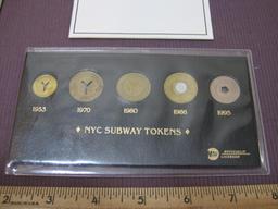 NYC Subway Tokens Display with NYC Subway A Brief History Booklet, New York City Transit Authority