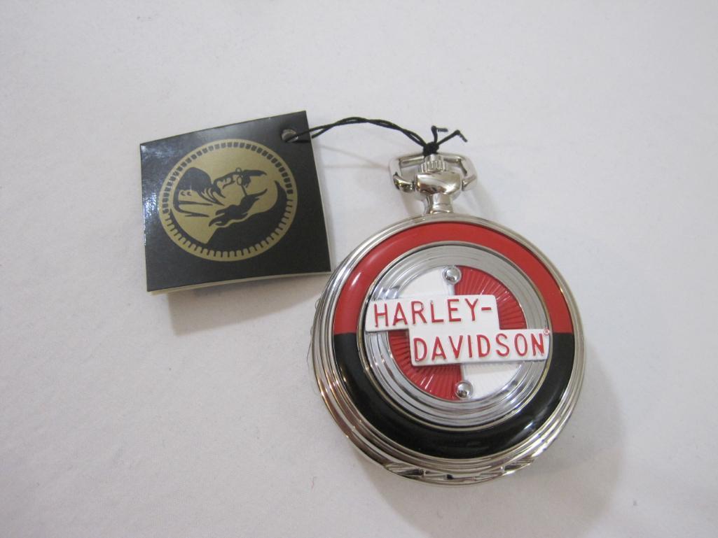 Franklin Mint Harley Davidson Pocket Watch with Eagle Stand, in original box, 1 lb 6 oz
