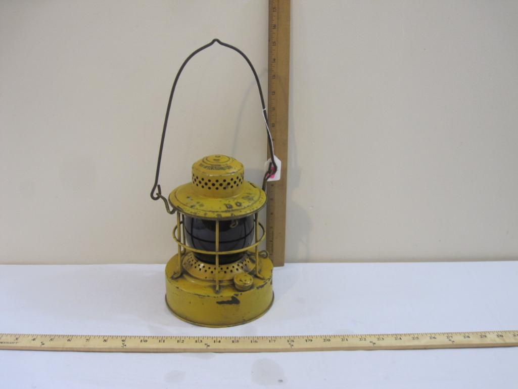 Vintage Embury Mfg Co No. 500 Yellow Railroad Lantern with Red Globe, 2 lbs 6 oz