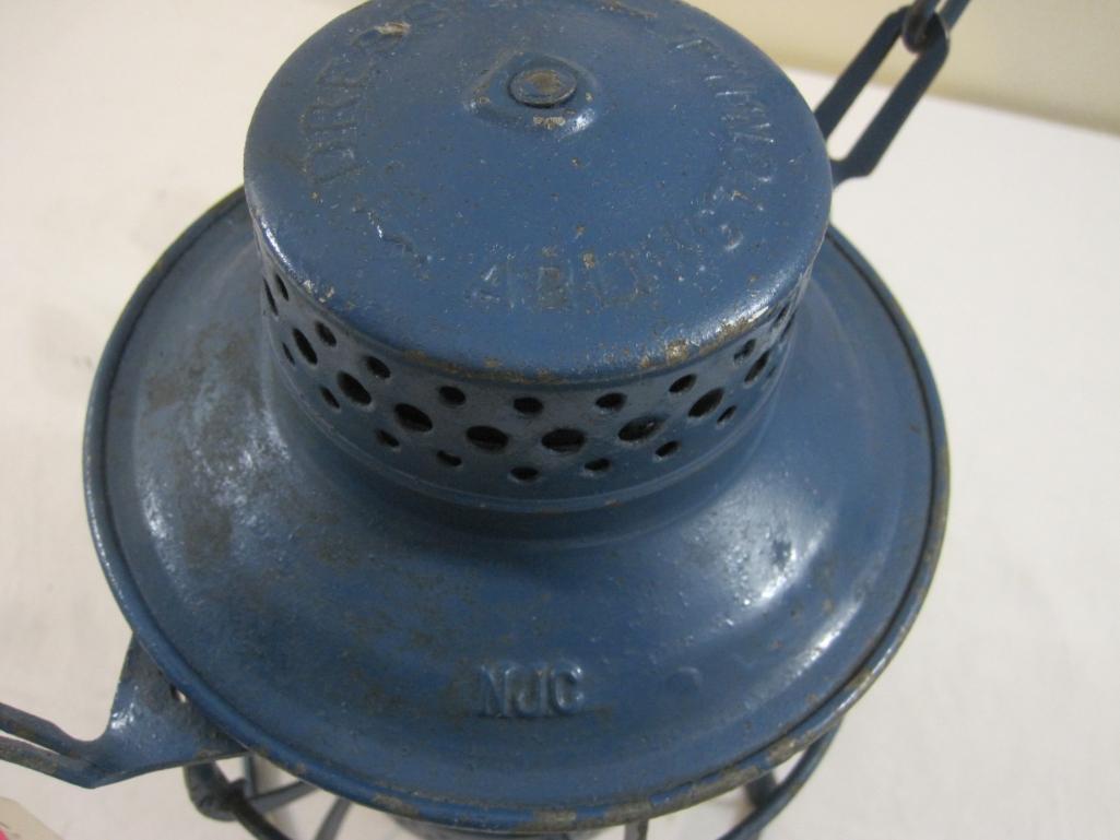 Vintage Dressel NJC New Jersey Company Railroad Lantern, blue with red globe, 2 lbs 6 oz