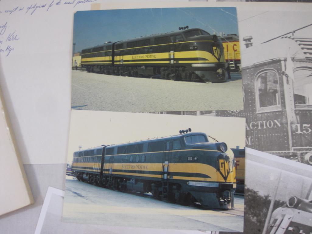 Lot of Electro-Motive Railroad Items including postcards, black and white photos and Illustrated