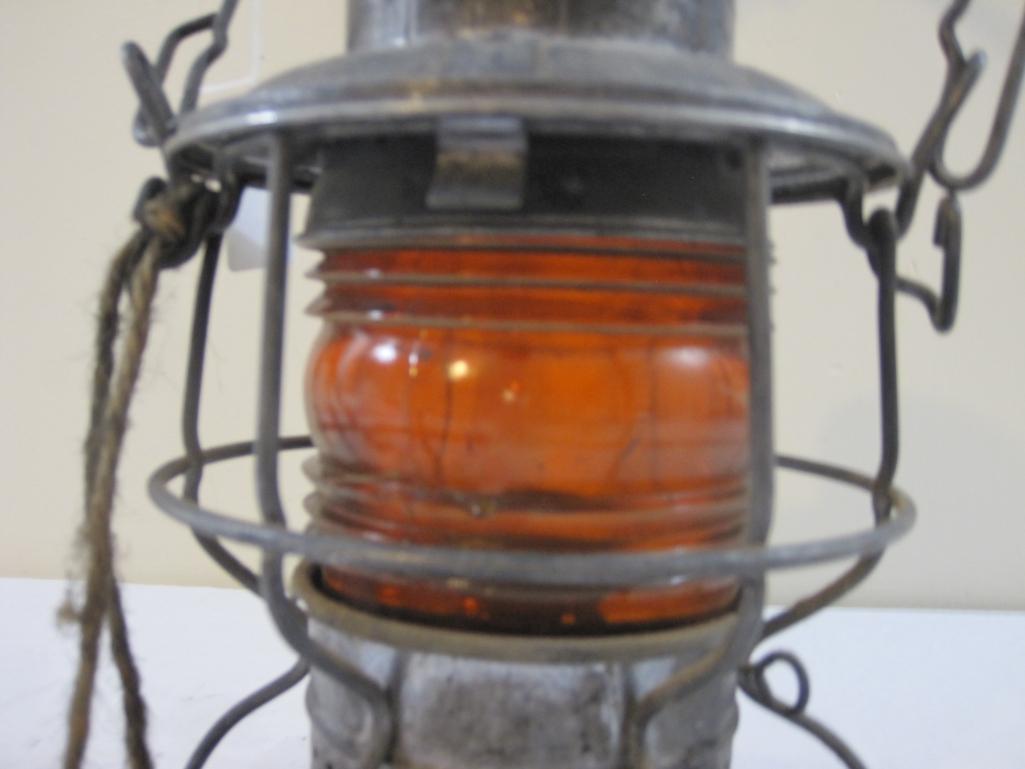 Vintage Adlake Kerosene Railroad Lantern with Orange Globe, 2 lb 11 oz