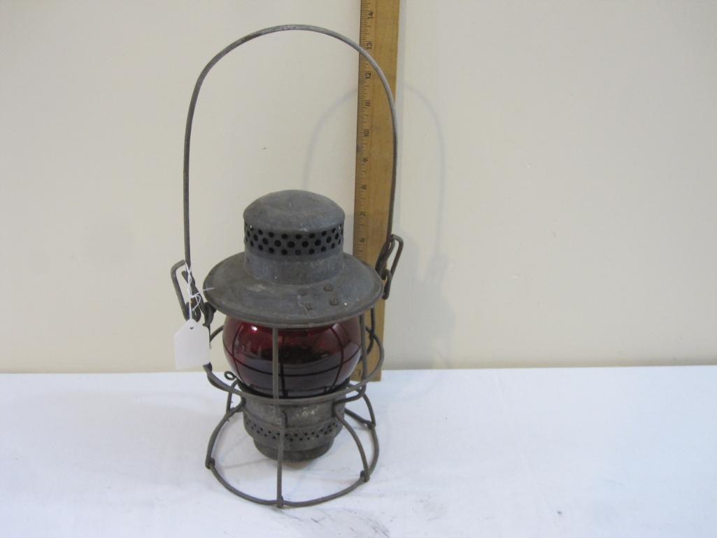 Vintage Adlake Kerosene Railroad Lantern with Red Globe, EL (Erie Lackawanna RR), 2 lbs 2 oz