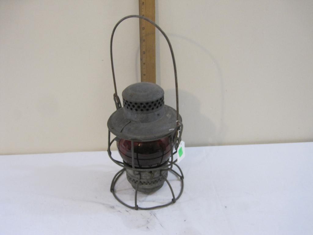 Vintage Adlake Kerosene Railroad Lantern with Red Globe, EL (Erie Lackawanna RR), 2 lbs 2 oz