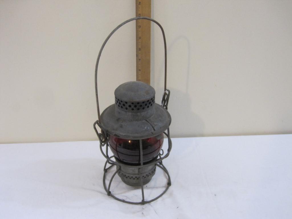 Vintage Adlake Kerosene Railroad Lantern with Red Globe, EL (Erie Lackawanna RR), 2 lbs 2 oz