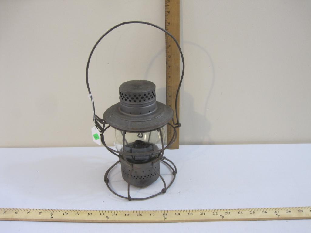 Vintage Handlan W&LE Wheeling & Lake Erie Railroad Lantern with clear glass Macbeth globe, 2 lbs 5