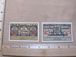 Two 1918 German Paper Currency Notes including 25 Pfennig and 50 Pfennig Denominations