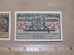 Two 1918 German Paper Currency Notes including 25 Pfennig and 50 Pfennig Denominations