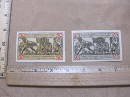 Two 1918 German Paper Currency Notes including 25 Pfennig and 50 Pfennig Denominations