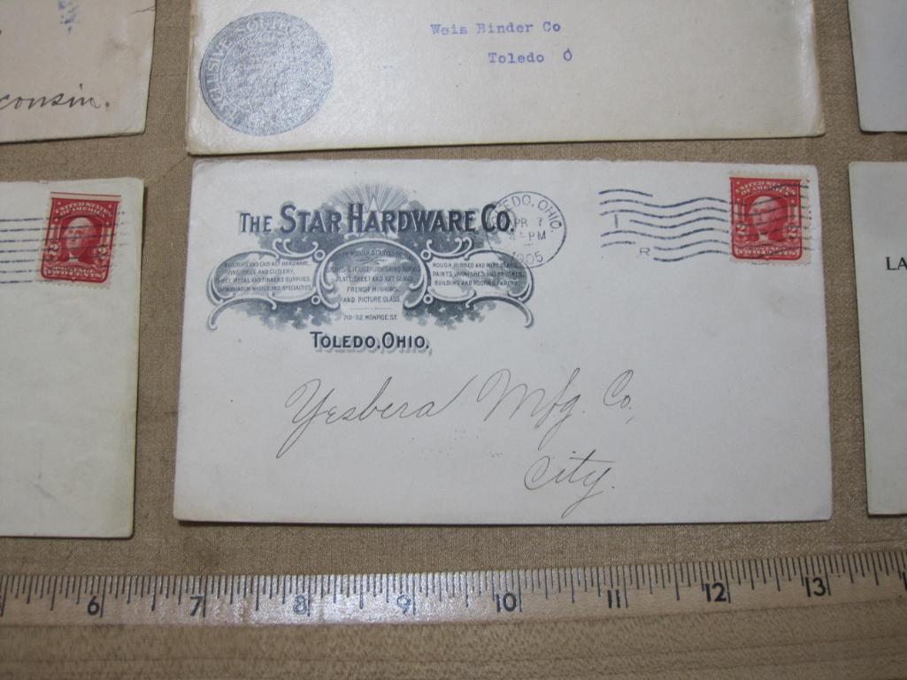 Vintage stamp, addressed envelope lot featuring George Washington 3 cent stamps (#501) and four 1903