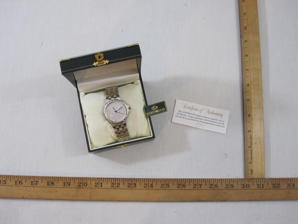 Silver Half Dollar Coin Watch with COA in original Coin Watch box, 10 oz