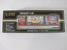 Circus Transport Railroad Flat Car with 3 Wagons, O Scale, K-69009, K-Line Electric Trains, new in