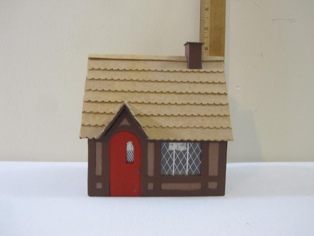 House for Train Display, thin wood and cardboard construction, AS IS (missing 1 window), 5 oz