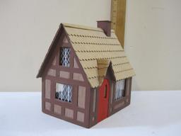 House for Train Display, thin wood and cardboard construction, AS IS (missing 1 window), 5 oz