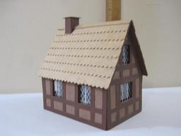 House for Train Display, thin wood and cardboard construction, AS IS (missing 1 window), 5 oz