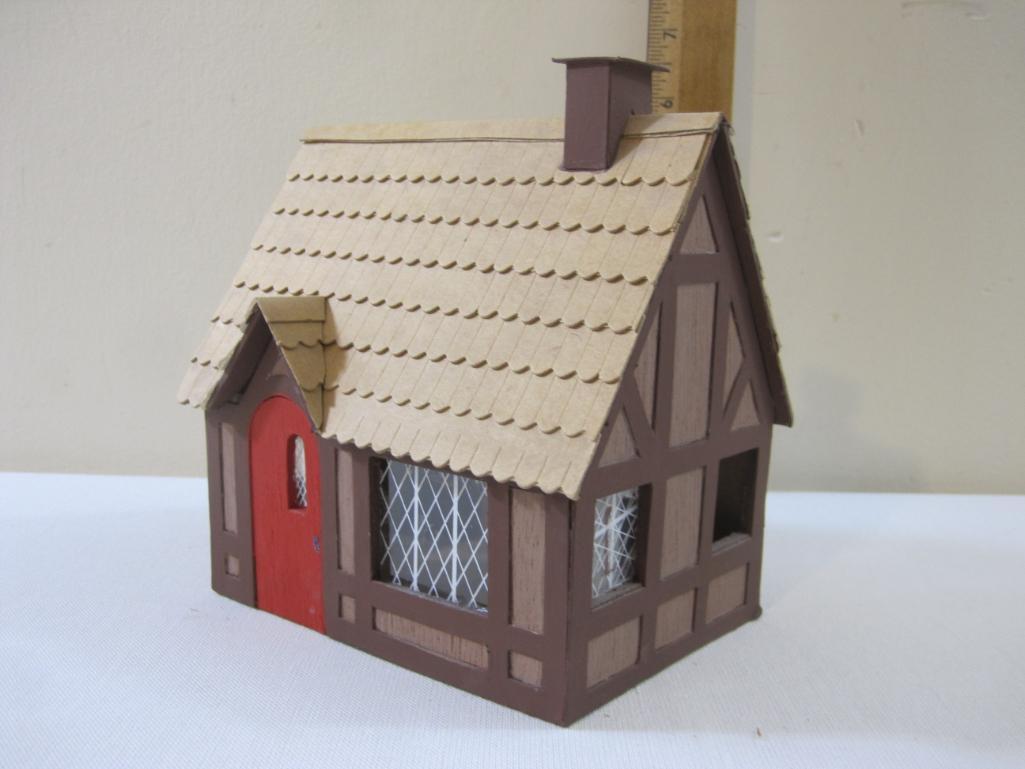 House for Train Display, thin wood and cardboard construction, AS IS (missing 1 window), 5 oz