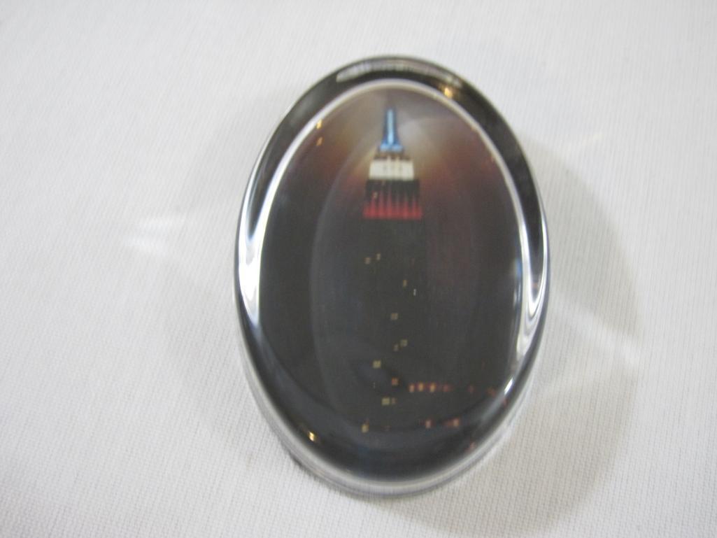 Red White Blue Empire State Building Glass Paperweight, 10 oz