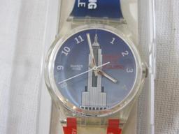 Swiss Made Quartz Swatch with Empire State Building, in original box, 5 oz