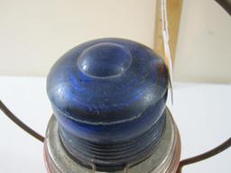 Vintage Hand Light, blue plastic globe with orange plastic base, 1 lb 5 oz