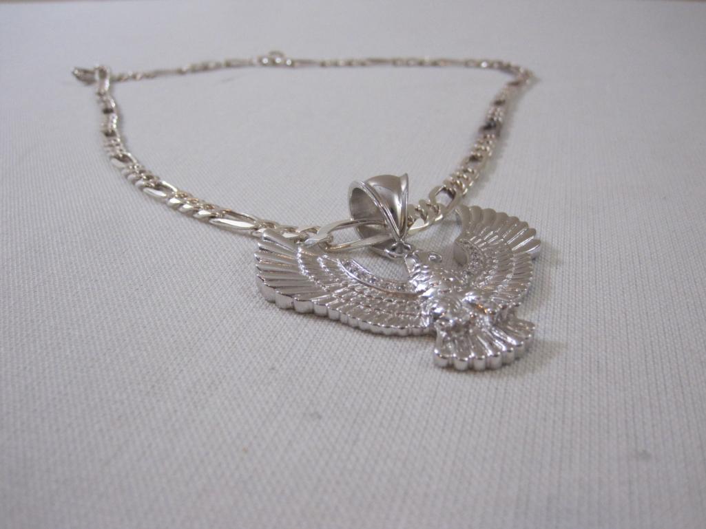 Sterling Silver Eagle Pendant and Chain, 63.6 g total weight