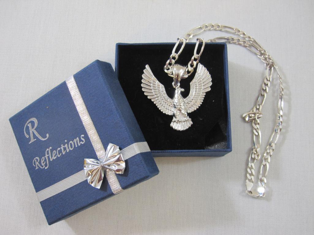 Sterling Silver Eagle Pendant and Chain, 63.6 g total weight