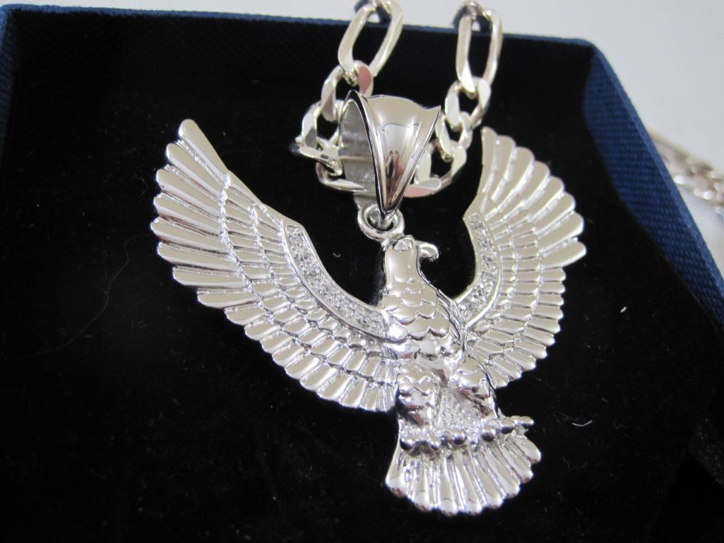 Sterling Silver Eagle Pendant and Chain, 63.6 g total weight