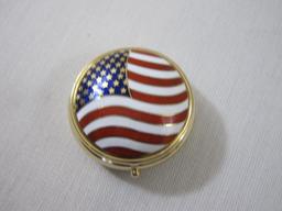 Lot of Patriotic Jewelry Items and Accessories including pill box, Uncle Sam Pillbox, Sterling