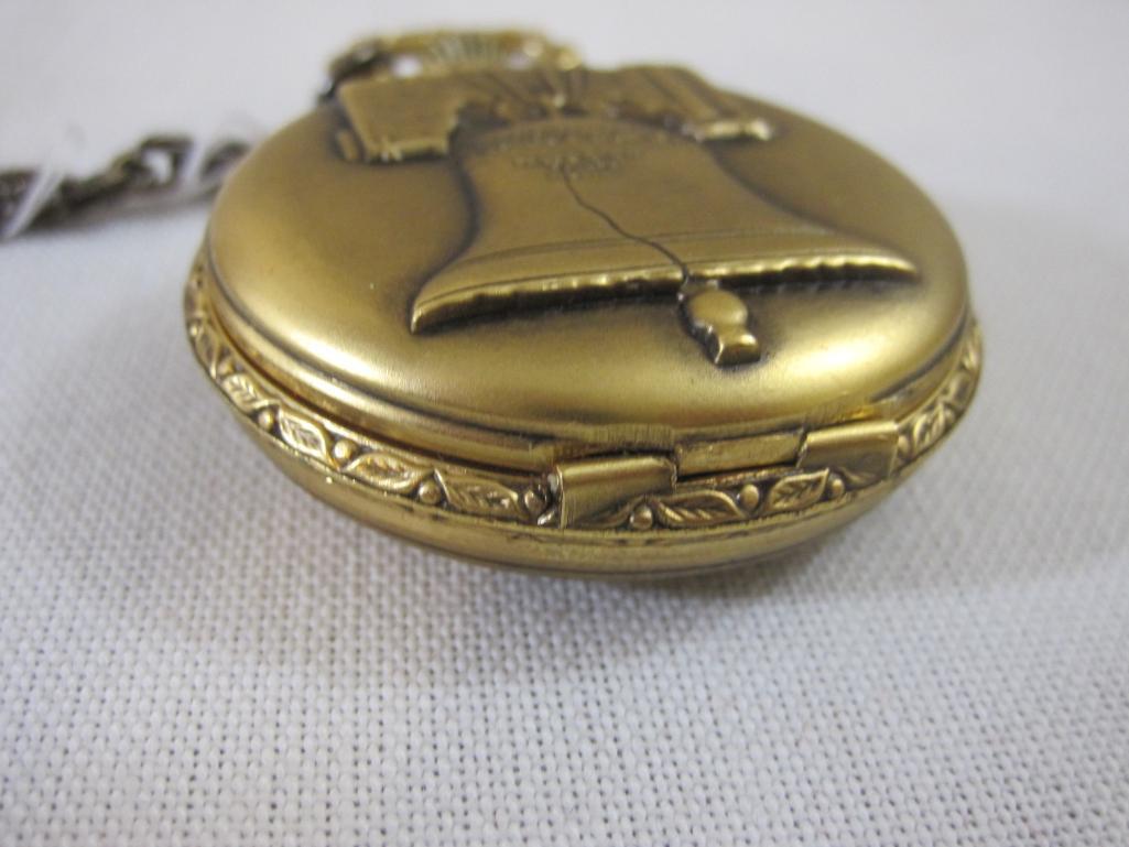 Andre Rivalle 17 Jewels Spirit of '76 Pocket Watch with Liberty Bell and Eagle Designs with case and