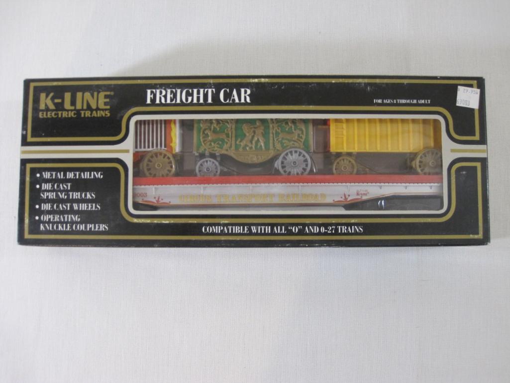 Circus Transport Railroad Classic Flat Car w/ Wagons, O Scale, K-69003, K-Line Electric Trains, new
