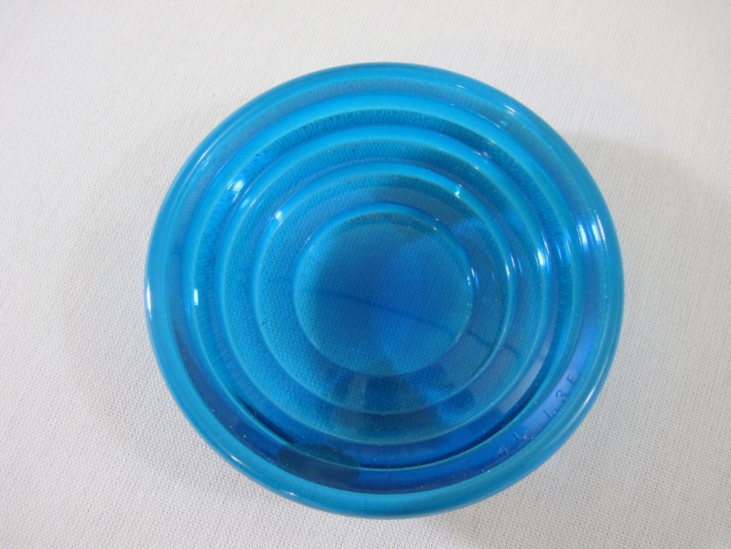 Two Blue AAR 69-59 Kopp Glass Lantern Lenses marked 4 1/2L 3F, 12 oz