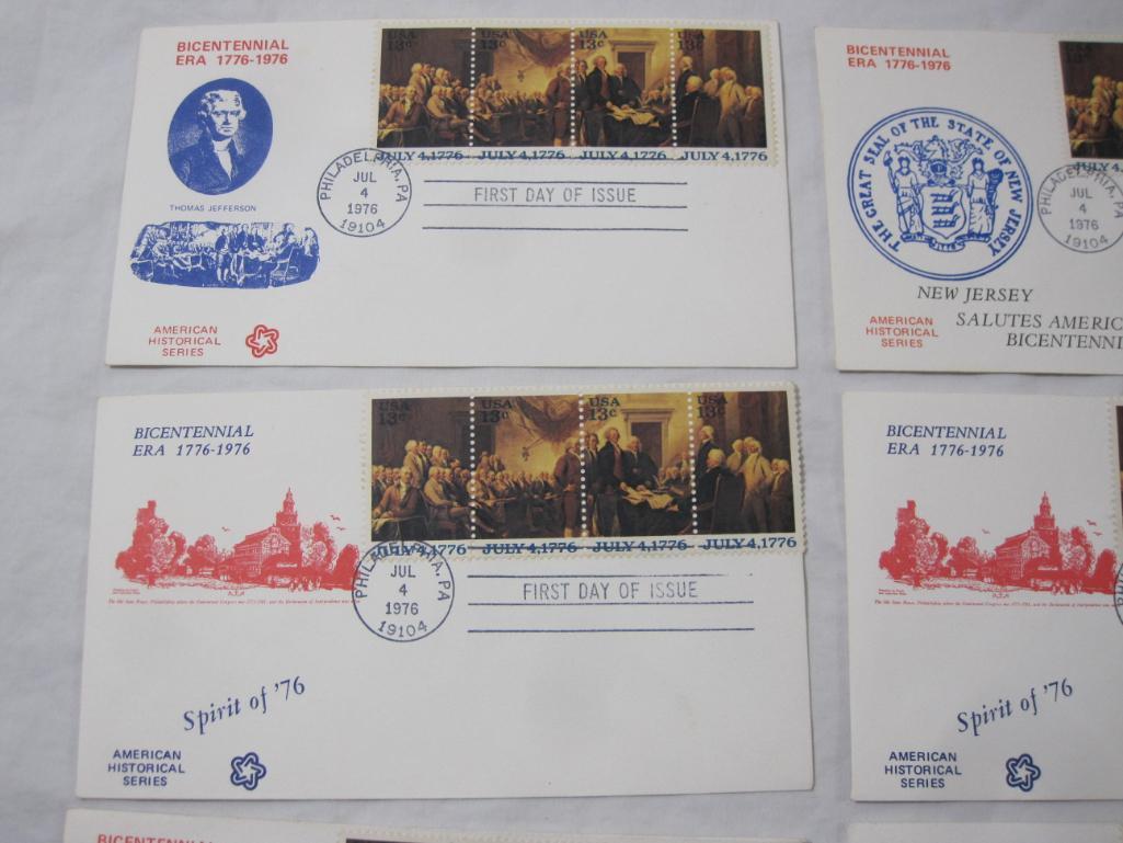 Nine Bicentennial First Day Covers, including NJ Salutes the Bicentennial, NY Salutes the