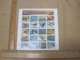 Classic American Aircraft sheet of twenty 32c Stamps featuring aircraft used in the first 50 years