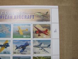 Classic American Aircraft sheet of twenty 32c Stamps featuring aircraft used in the first 50 years