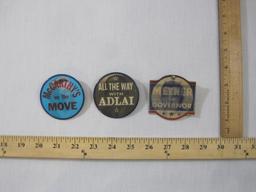 Three Vintage Holographic Political Pin-Back Buttons including Meyner for Governor, Adlai, and