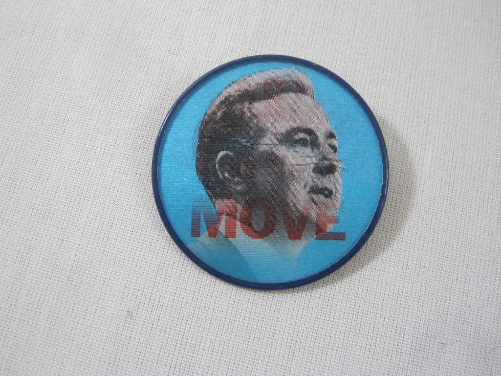 Three Vintage Holographic Political Pin-Back Buttons including Meyner for Governor, Adlai, and