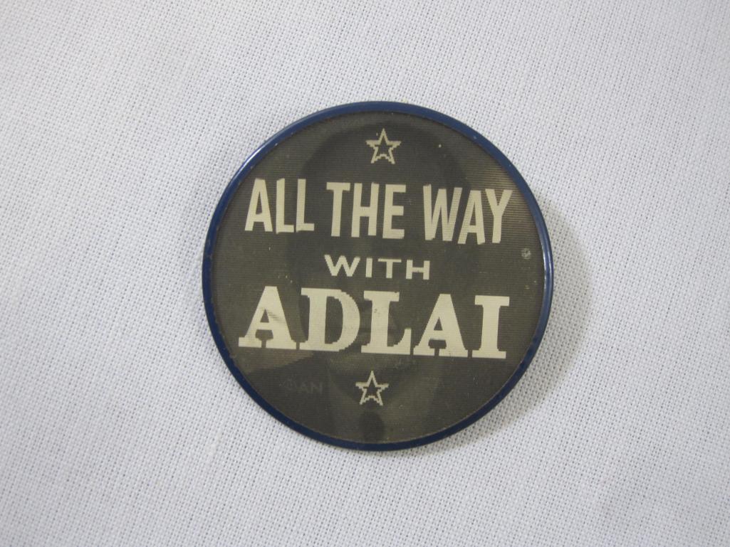 Three Vintage Holographic Political Pin-Back Buttons including Meyner for Governor, Adlai, and