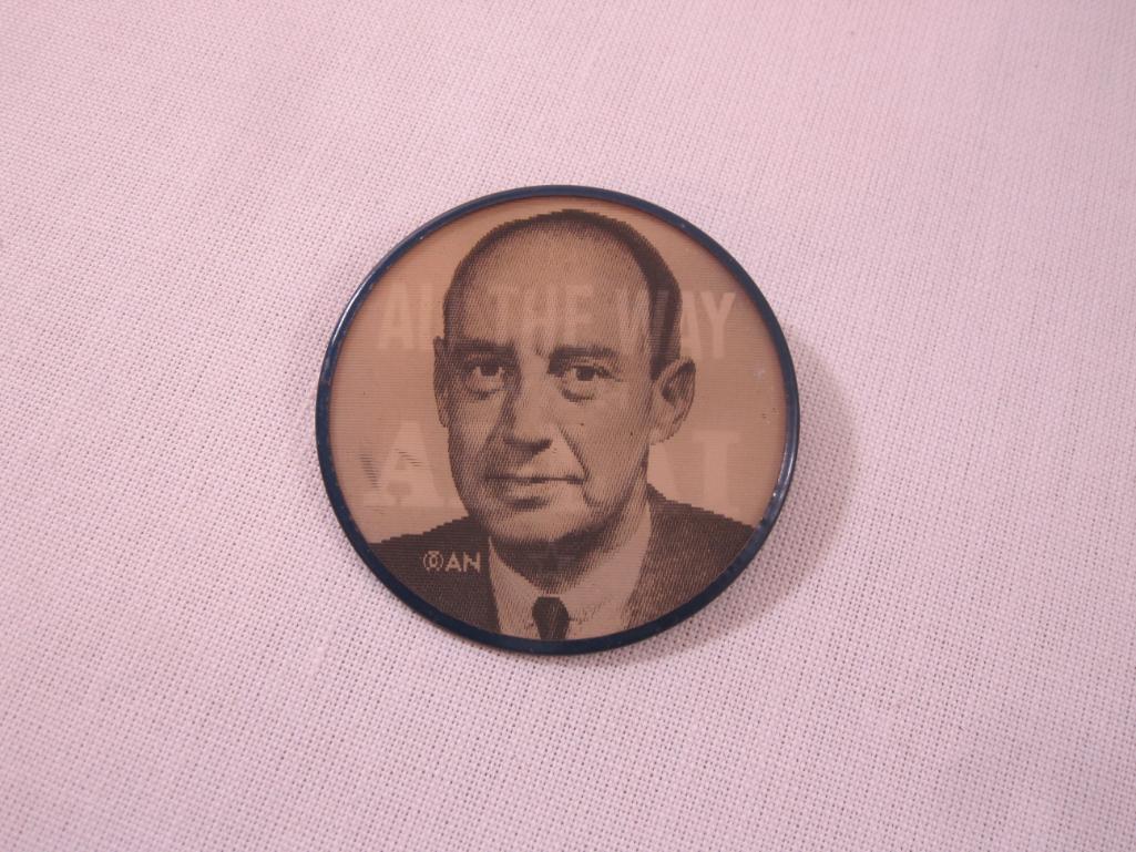 Three Vintage Holographic Political Pin-Back Buttons including Meyner for Governor, Adlai, and