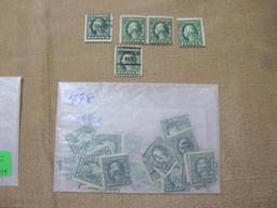 US Postage stamps including 2 Cent George Washington, 1 Cent George Washington mostly cancelled