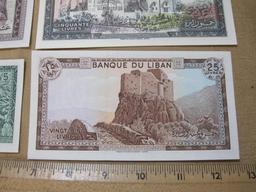 Six Foreign Paper Currency Notes from Lebanon: 5, 10, 25, 50, 100 and 250 Livres