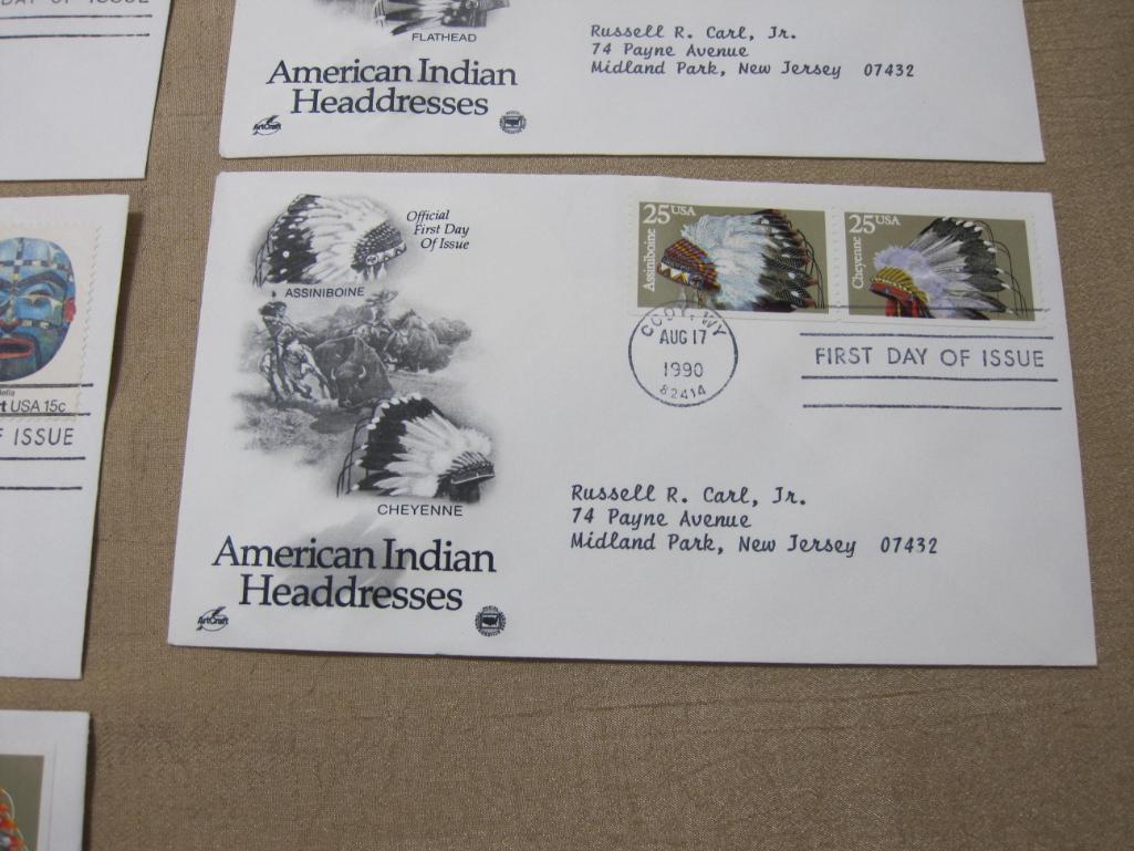 First Day of Issue lot includes 5 1980 Pacific Northwest Indian Masks covers (#s1834-1837), one 1987