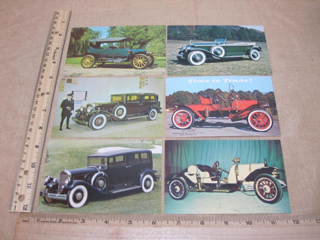 Vintage Automobile Postcards, 1909 Middleby, 1910 Yelie, 1928 Rolls Royce, 1930 Cadillac V-16 and