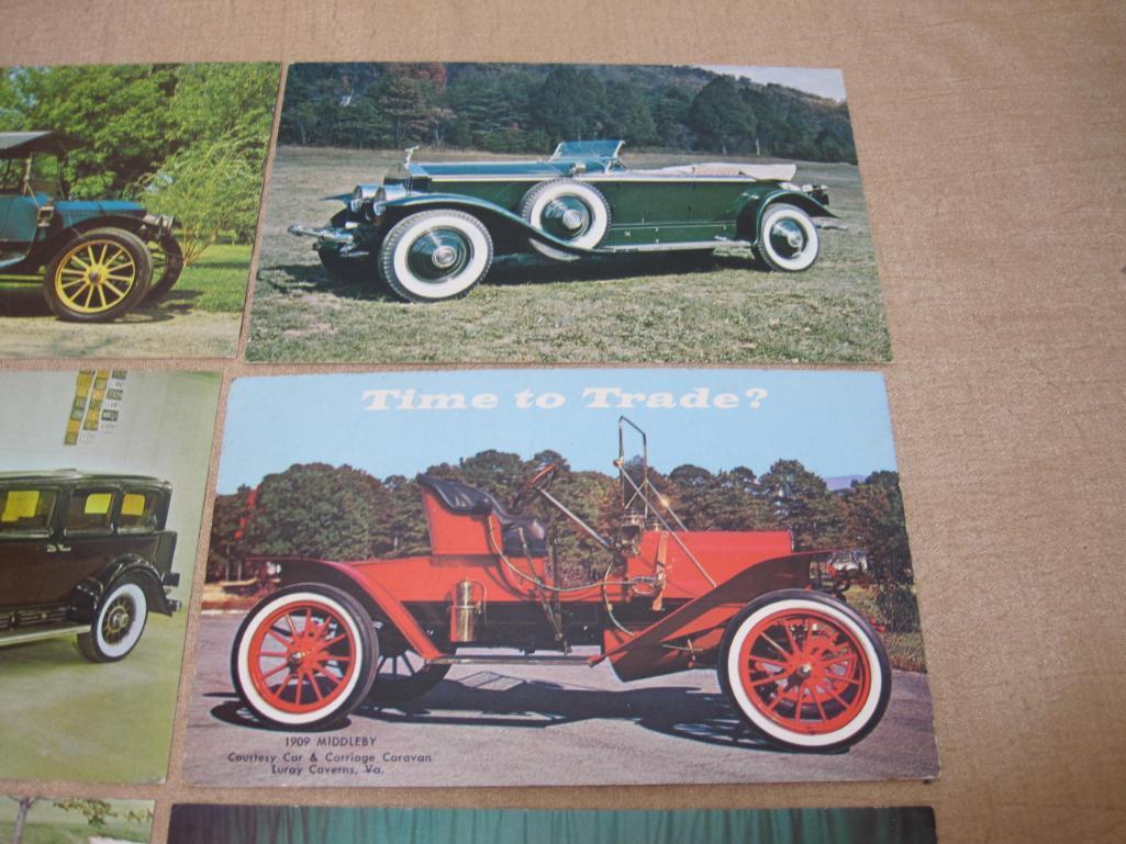 Vintage Automobile Postcards, 1909 Middleby, 1910 Yelie, 1928 Rolls Royce, 1930 Cadillac V-16 and