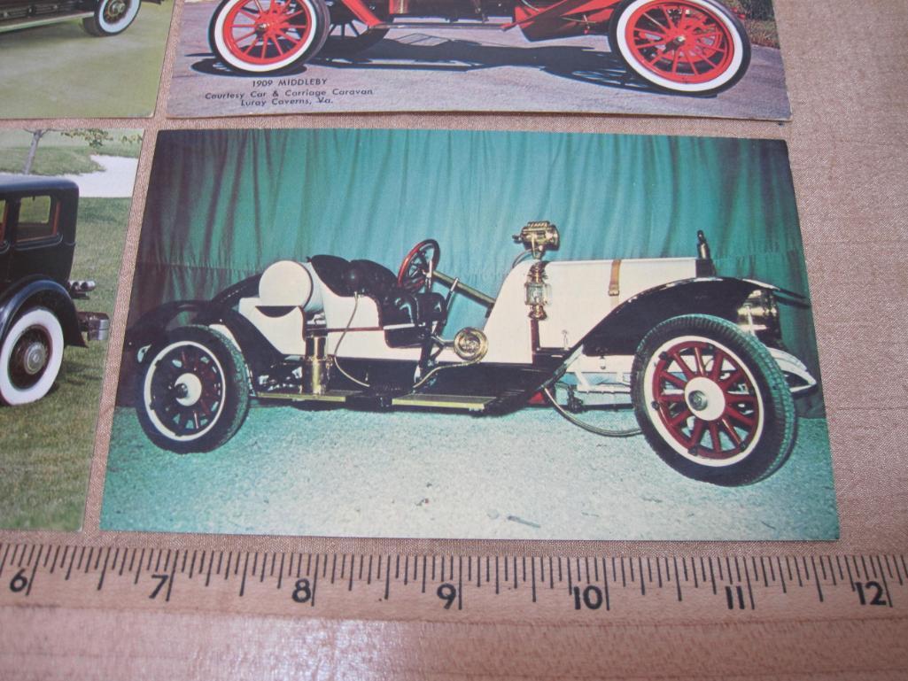 Vintage Automobile Postcards, 1909 Middleby, 1910 Yelie, 1928 Rolls Royce, 1930 Cadillac V-16 and