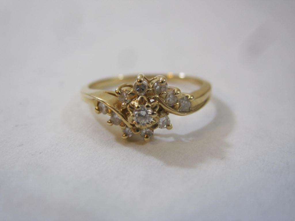 Beautiful 14K Gold and Diamond Ring, size 6, marked 14K, diamonds have been tested, 2.1 g total