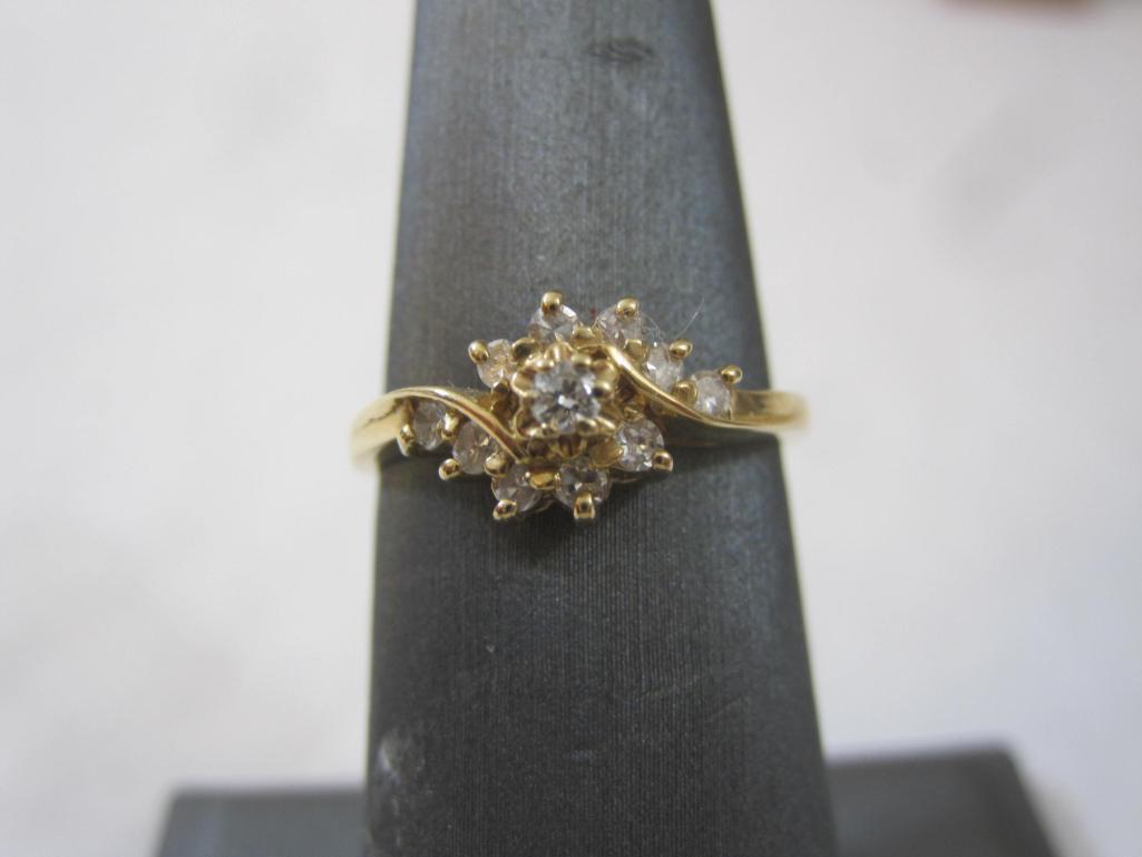 Beautiful 14K Gold and Diamond Ring, size 6, marked 14K, diamonds have been tested, 2.1 g total