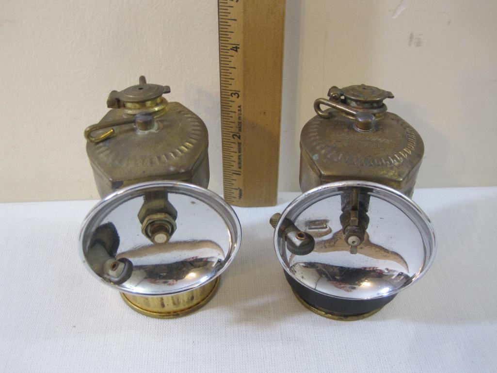 Two Vintage Miner's Carbide Hat Lanterns, marked United States of America, 15 oz