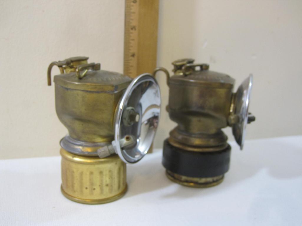 Two Vintage Miner's Carbide Hat Lanterns, marked United States of America, 15 oz