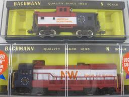 Two N Scale Bachmann Train Cars including U36B Diesel Norfolk & Western Locomotive and Wide Vision