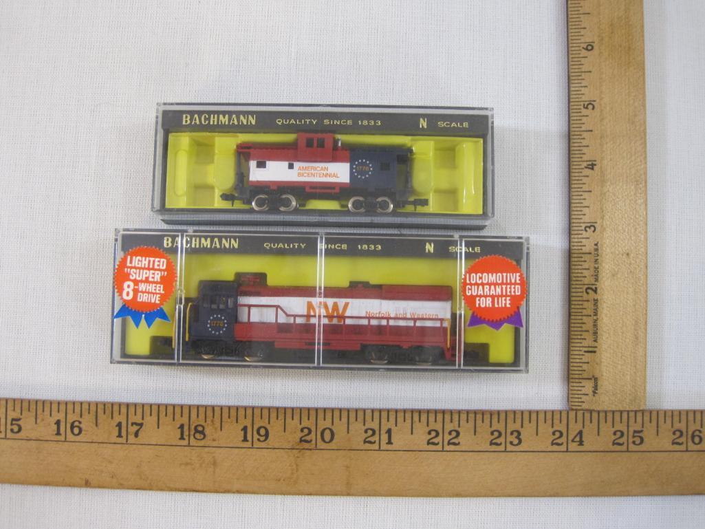 Two N Scale Bachmann Train Cars including U36B Diesel Norfolk & Western Locomotive and Wide Vision