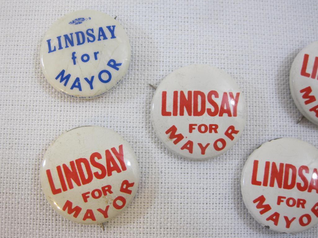 Lot of John Lindsay Pin Back Political Campaign Buttons for Mayor (NYC) and President, 1 oz